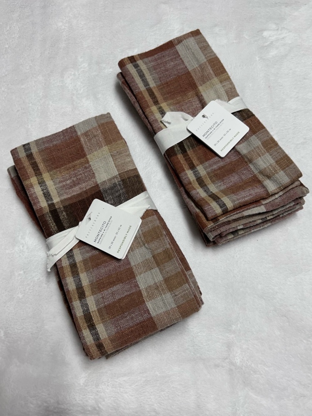 8 Pottery Barn Montecito Plaid Cotton Linen Napkins Yarn Dyed Table Decor NWT